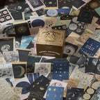 Close-up of nostalgic vintage sticker collection showing retro designs for planner decoration