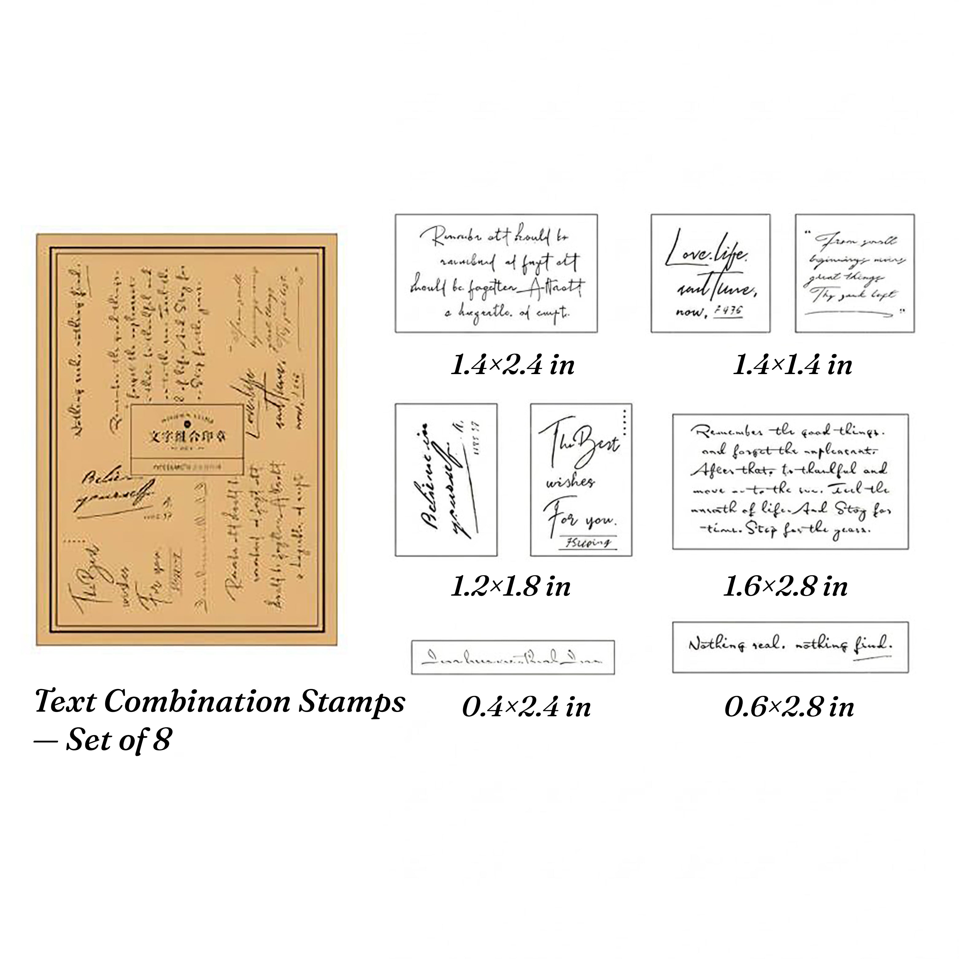 Vintage Text Rubber Stamp Set — 8 Piece Combination