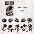 Delusional Rose stickers style 4 — black rose illustrations, 10 pieces
