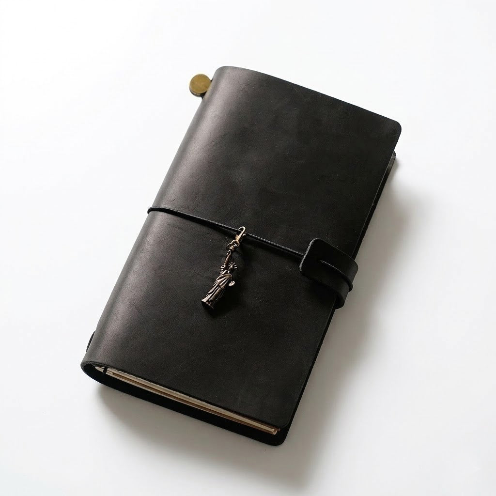 Premium full-grain leather pocket traveler's notebook in Obsidian Black