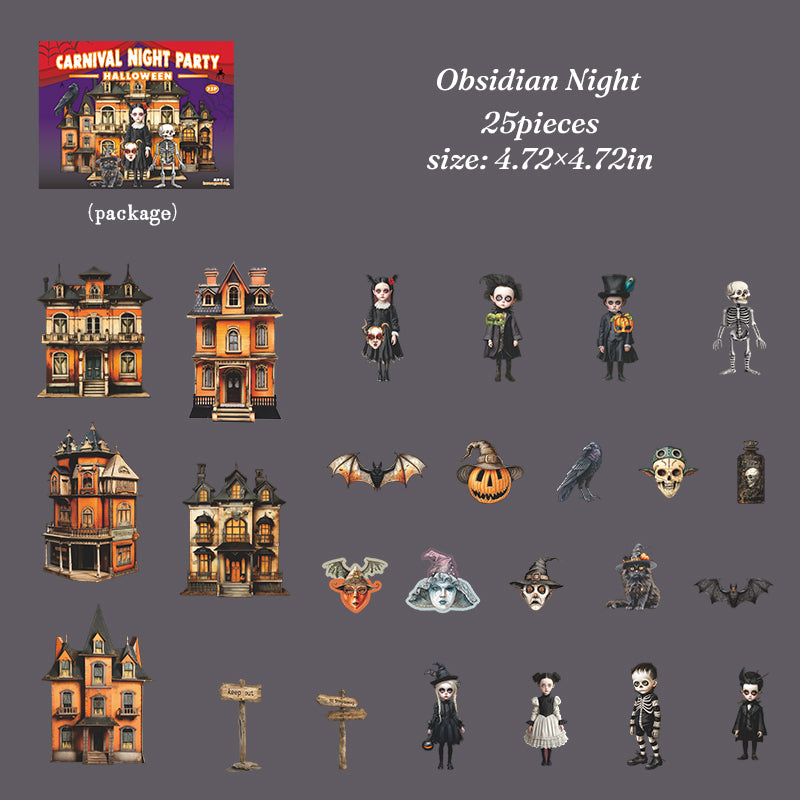 Obsidian Night Halloween journal cards — skeletons, haunted mansions and bats