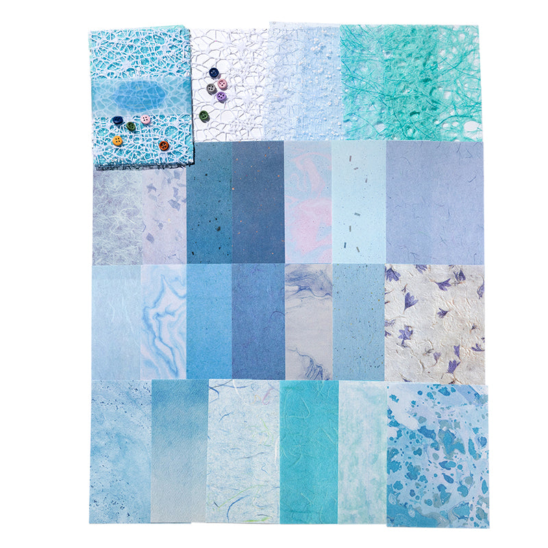 Oceanic blue palette mixed media journal kit with mesh and buttons