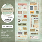 Old Ticket Stub PET tape with vintage railway tickets luggage labels admission stubs and faded receipts in green cream and sepia on clear backing