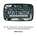 Olive Green Star Printing oil-based ink pad in floral case