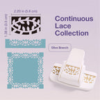 White border punch with olive branch vine pattern cut sample and seamless continuous lace guide