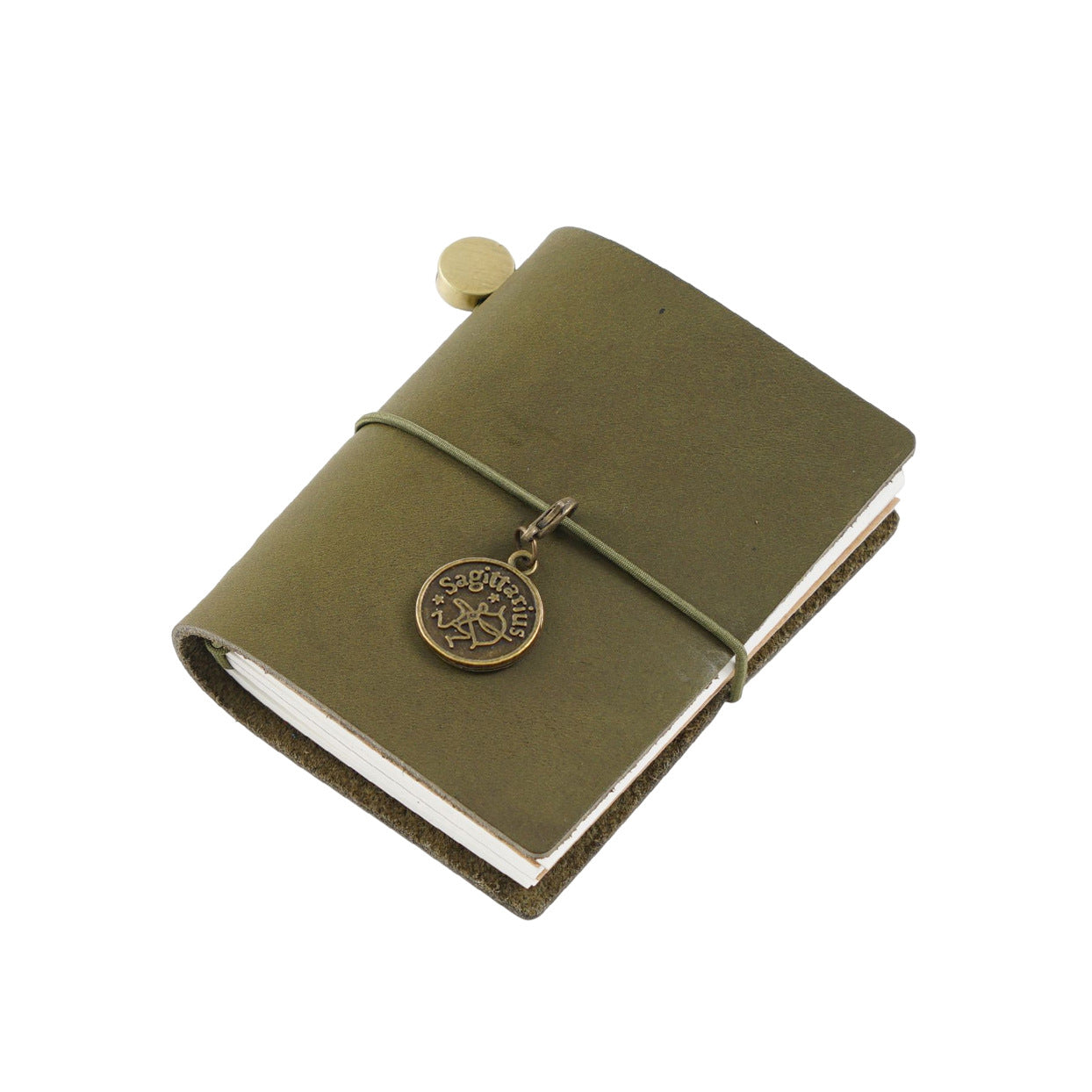Olive green oil wax leather mini everyday carry journal with blank refills and aesthetic retro pendant