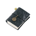 Onyx Black embossed faux leather mini journal with bronze Pisces zodiac charm by Paperlooms