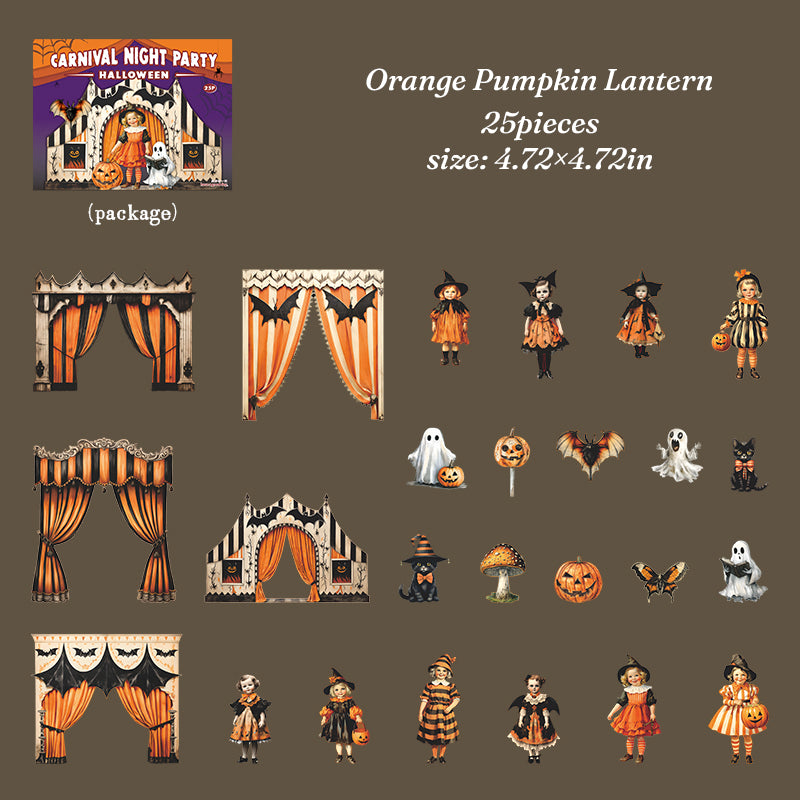 Orange Pumpkin Lantern Halloween journal cards — circus tents, witches and ghosts