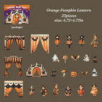 Orange Pumpkin Lantern Halloween journal cards — circus tents, witches and ghosts
