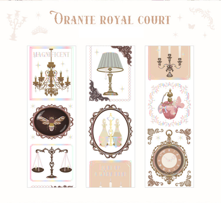 Ornate royal antiquities vintage washi tape with chandeliers, pocket watches, and candelabras