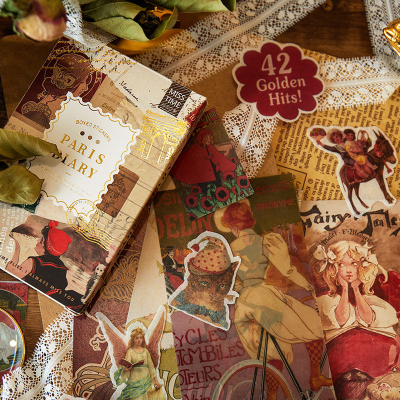 Boxed washi stickers with Eiffel Tower and French cafe designs