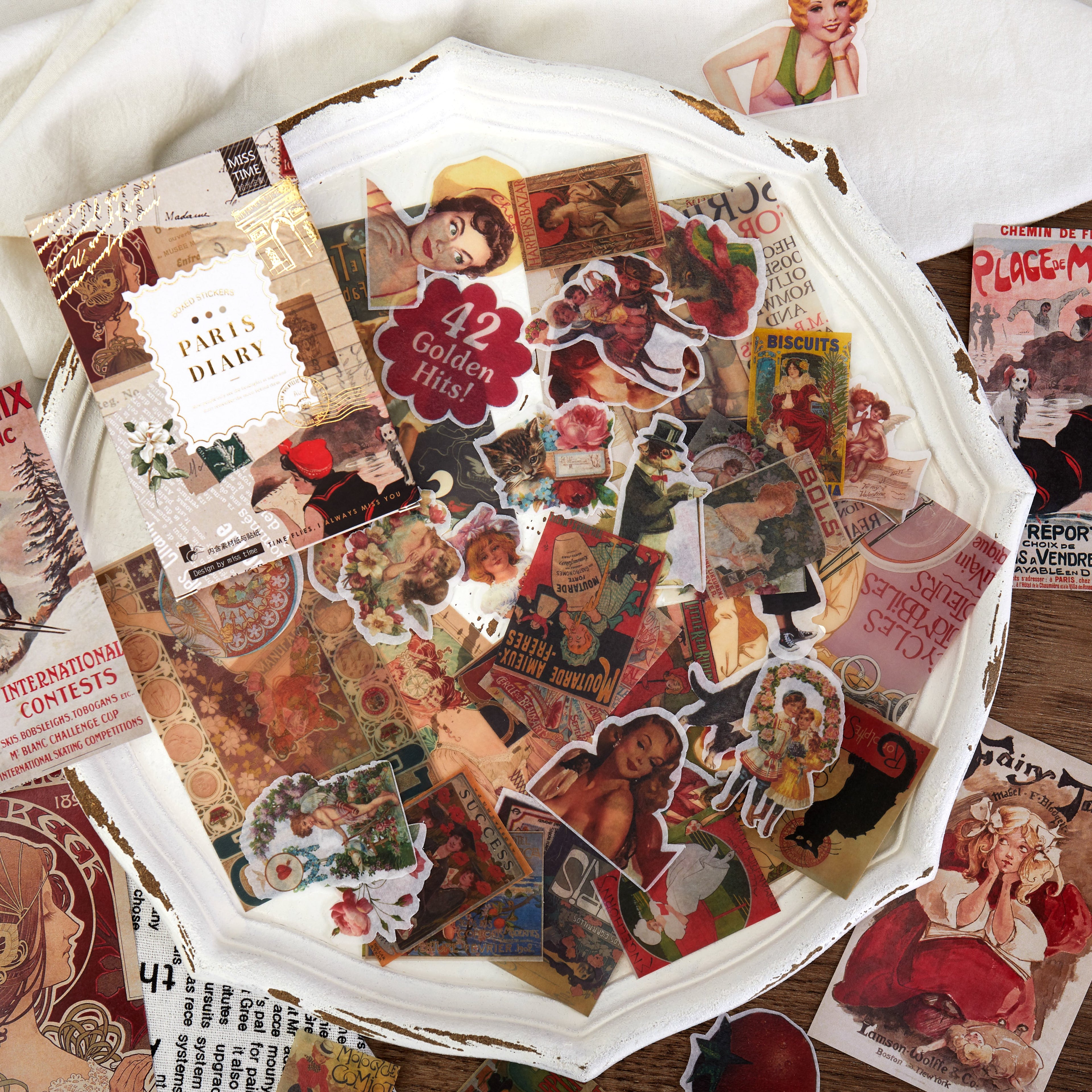 Parisian diary romantic french aesthetic vintage ephemera stickers