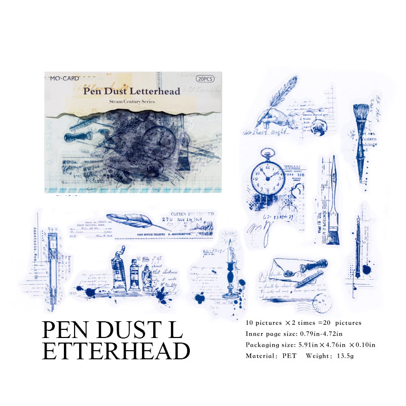 Pen Dust Letterhead retro line art stickers - vintage writing theme