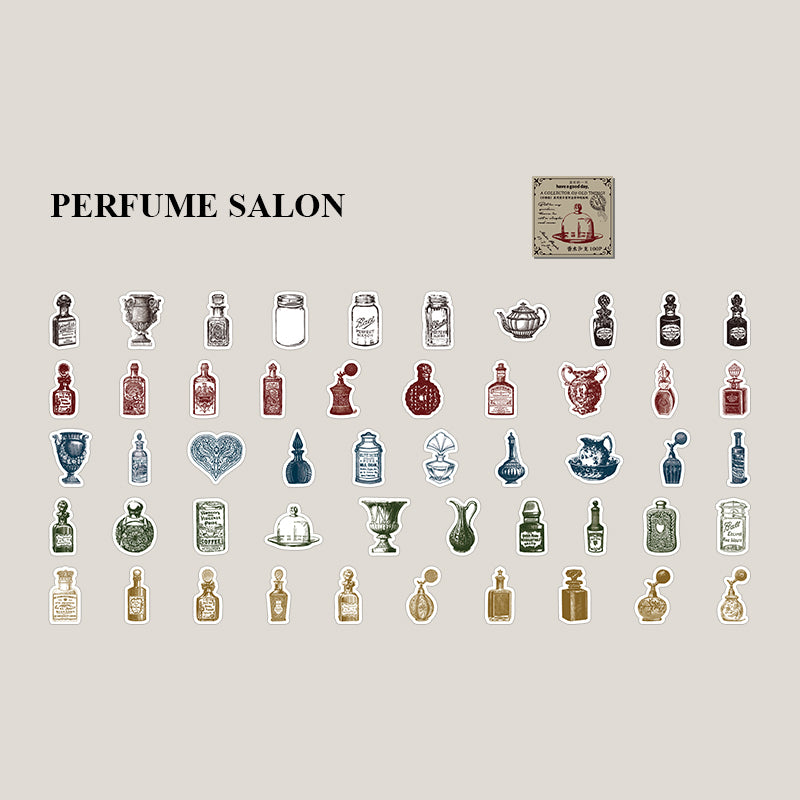 Perfume salon vintage sketch stickers - retro beauty theme