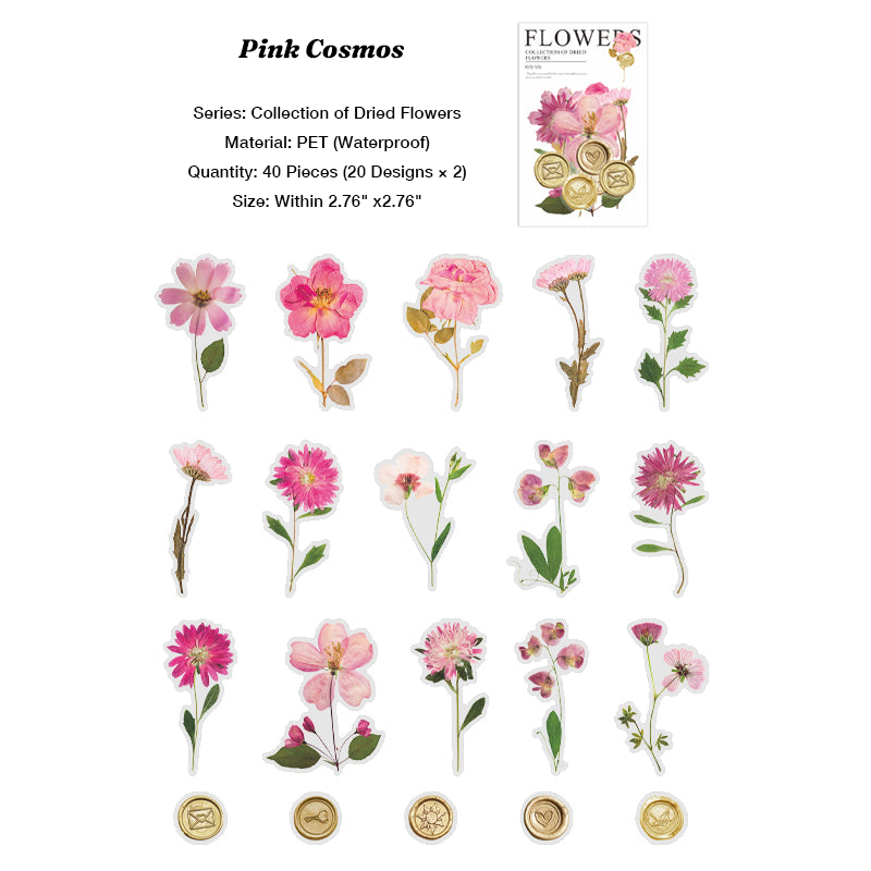 Pink cosmos and daisy flower stickers waterproof scrapbooking supplies