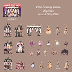 Pink Fantasy Castle Halloween journal cards — pastel gothic houses and dolls