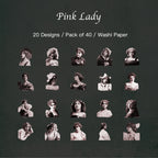 Pink lady vintage sticker with white ink accents featuring retro fashion illustration for planners