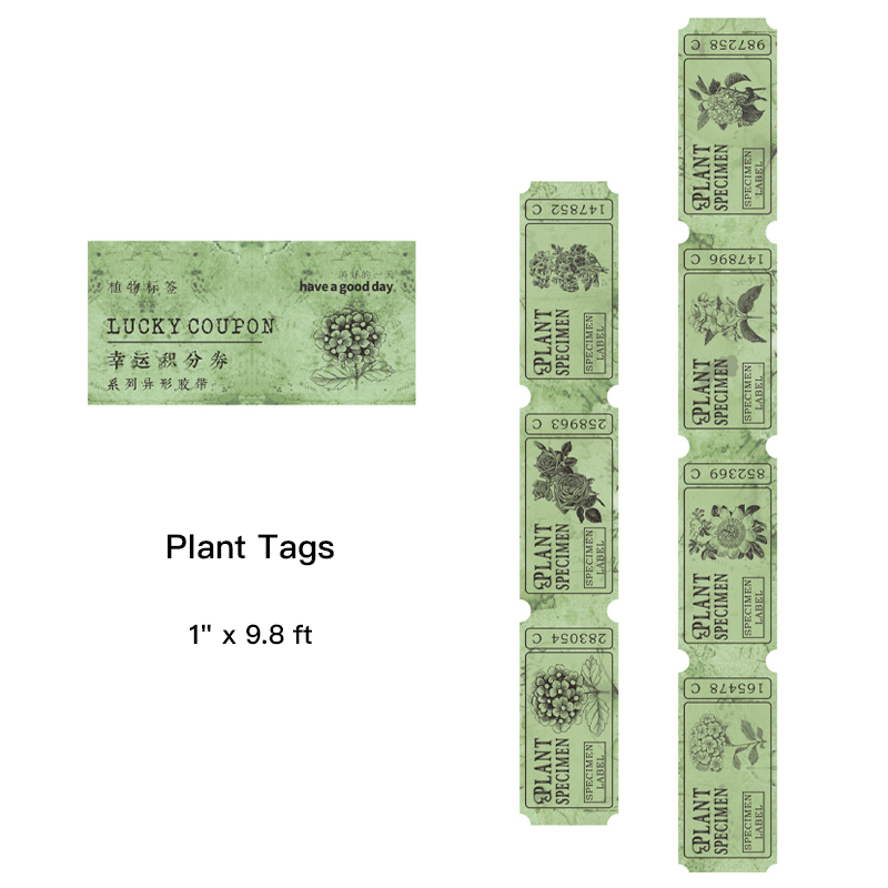 Plant Tags vintage die-cut paper tape featuring botanical label designs