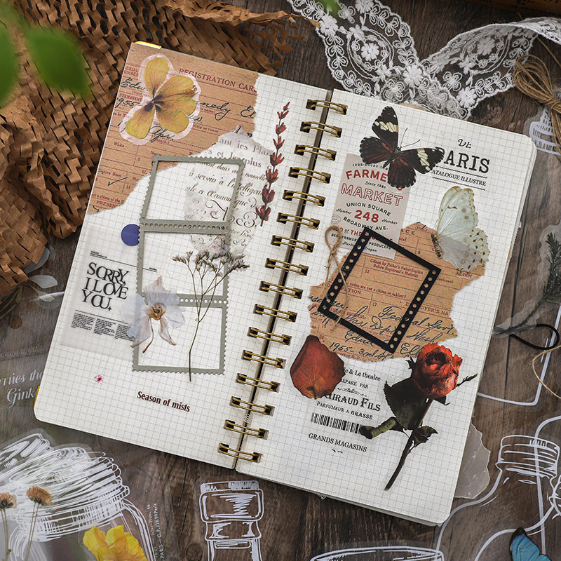 Plant collage PET stickers with waterproof botanical designs perfect for bullet journals
