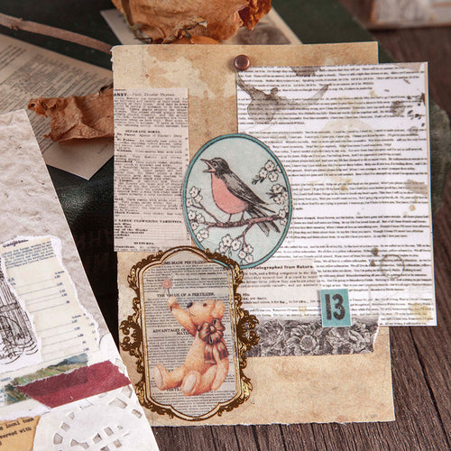 Close-up of pocket-sized retro sticker book showing vintage designs perfect for on-the-go journaling
