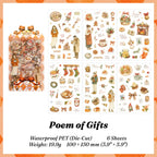 Poem of Gifts Christmas sticker pack with 6 die-cut sheets - golden watercolor fireplaces, stockings, gingerbread and cozy figures