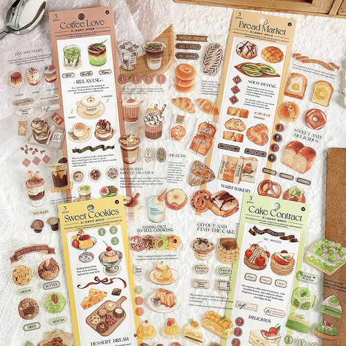Clear PET tape with food illustrations - 3 sheets pre-segmented