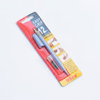 Blue precision craft knife pen retail packaging with 12 blades
