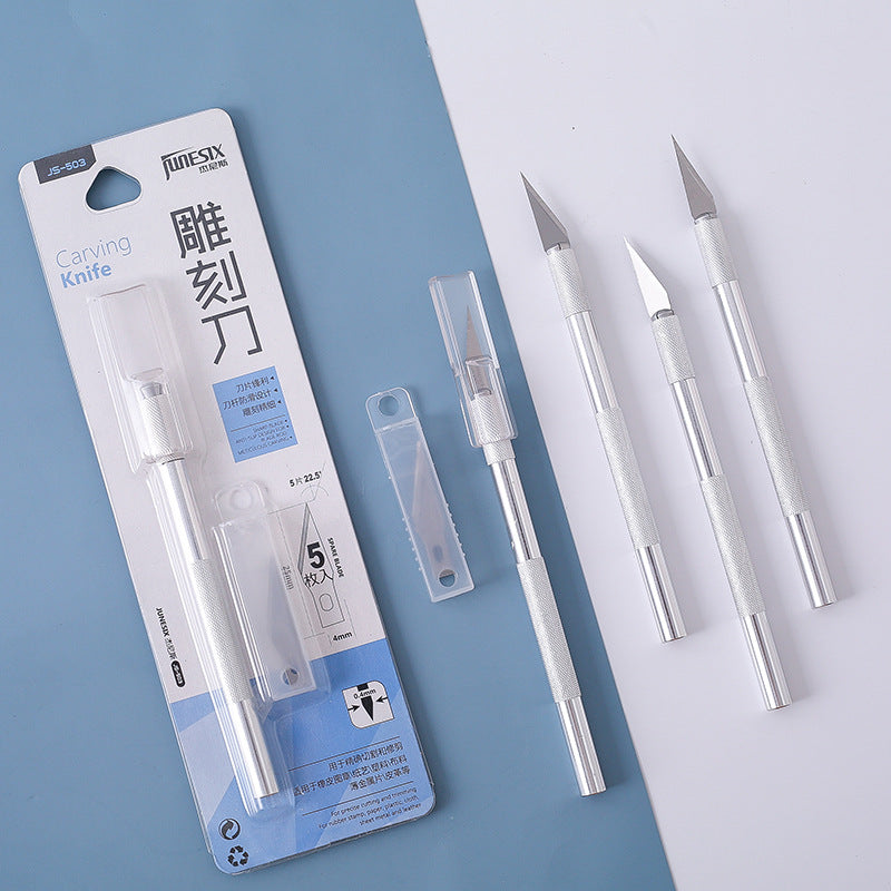 Precision metal craft knife with aluminum pen body, blade case and 5 blades