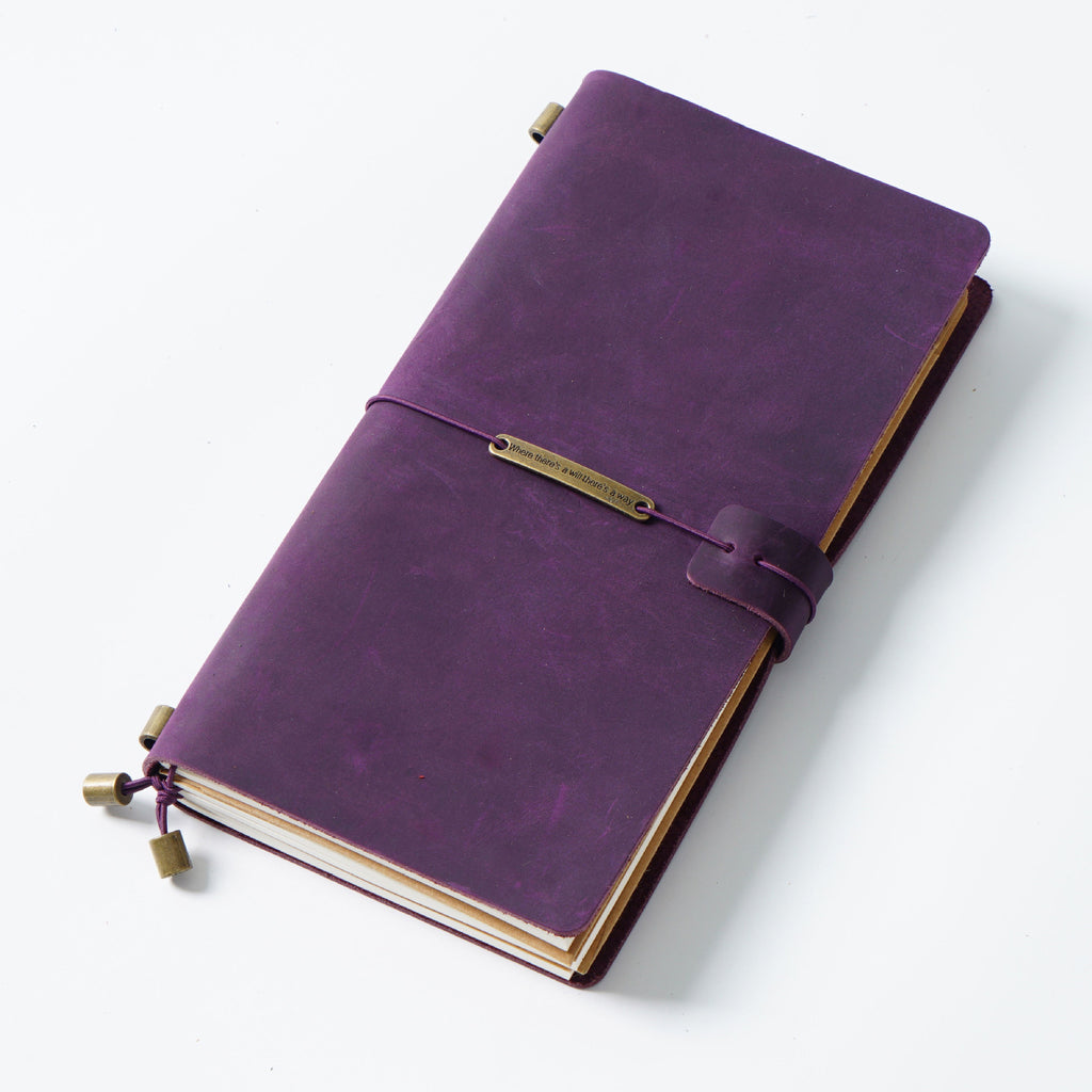 Purple crazy horse leather traveler's notebook, front view