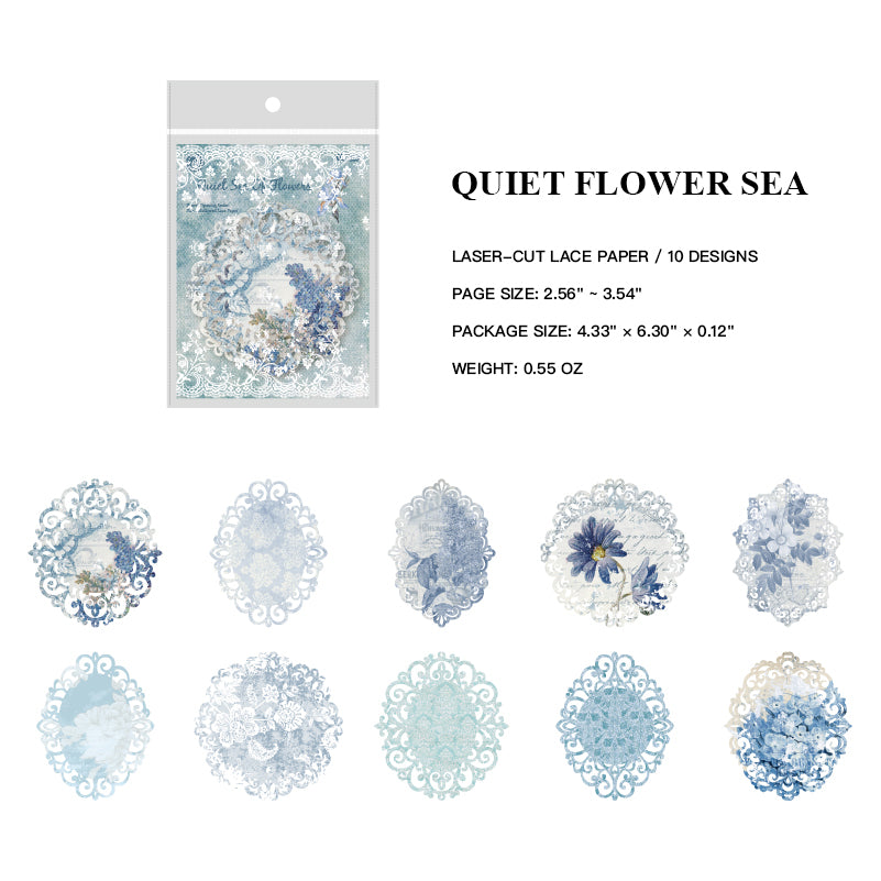 Quiet Flower Sea laser-cut lace memo pad design with serene floral arrangement