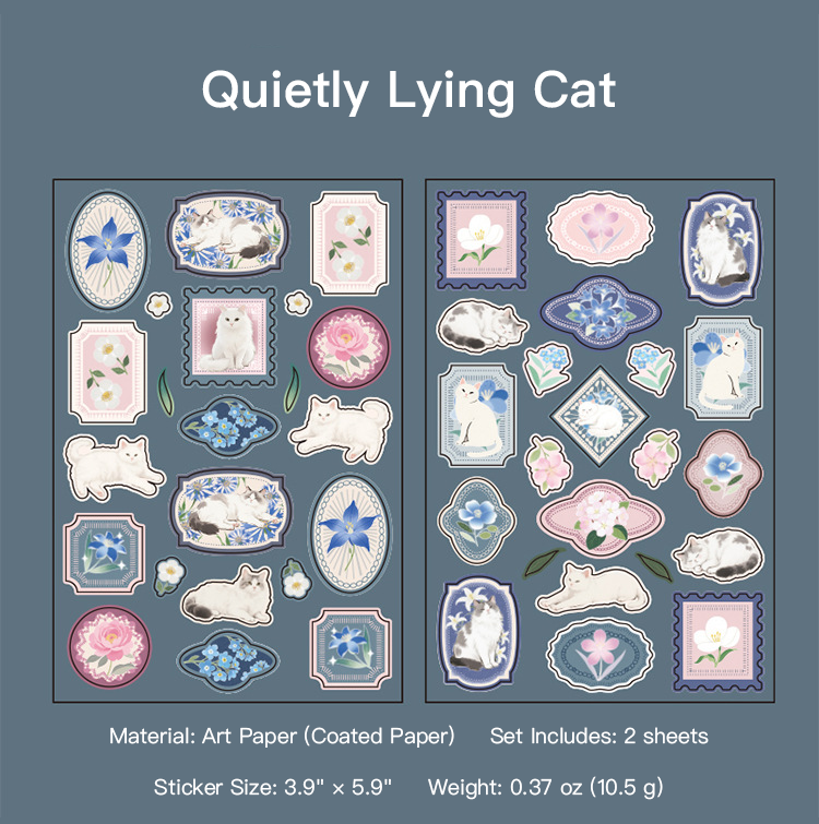Quietly Lying Cat design - vintage floral feline sticker