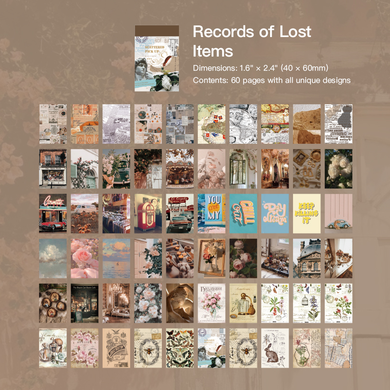 Records of Lost Items vintage sticker design featuring whimsical botanical elements