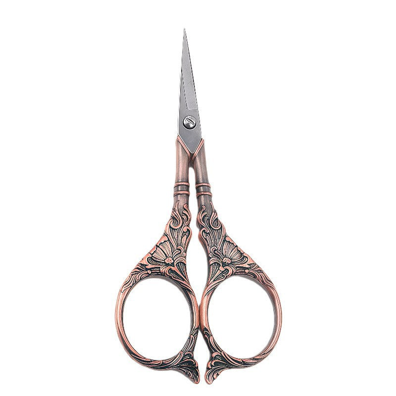 Red copper lily scissors, vintage ornate floral handle