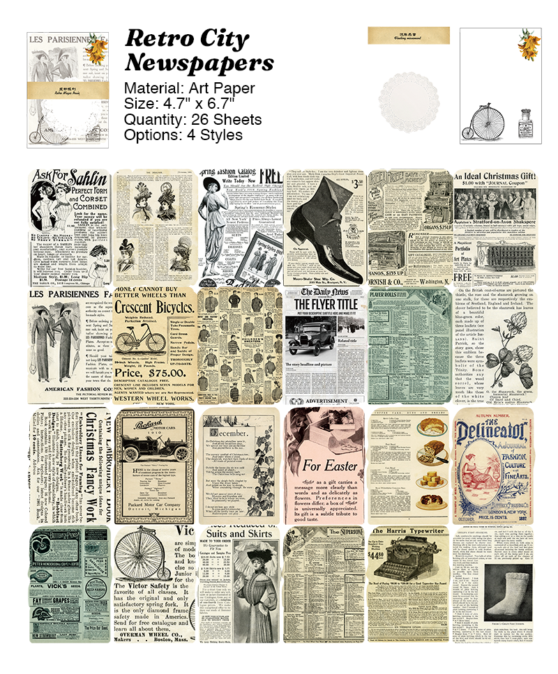 Retro city newspapers vintage background paper pack