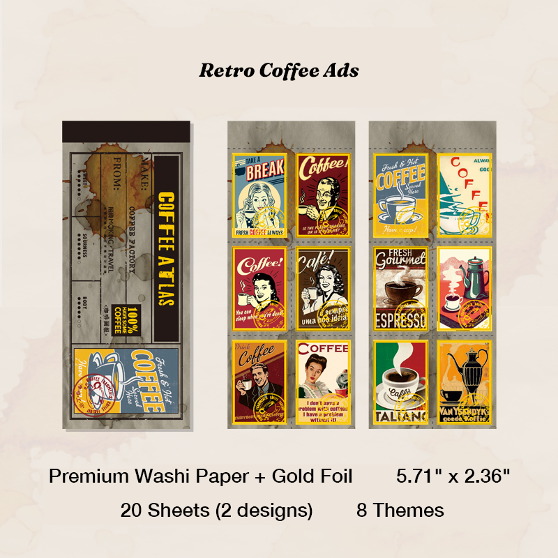 Retro coffee advertising posters vintage aesthetic stickers