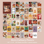 Retro culinary and vintage food poster aesthetic magic book stickers