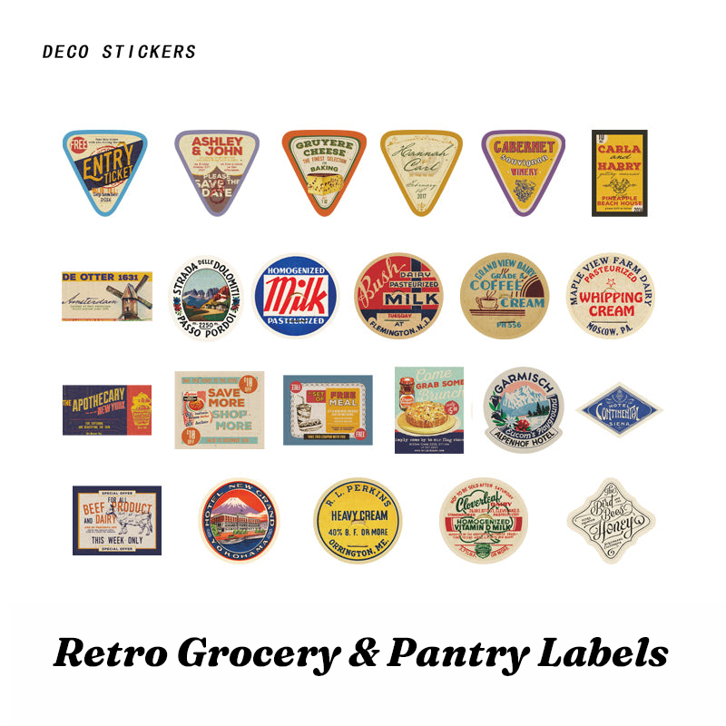 Retro grocery labels and vintage pantry aesthetic ephemera
