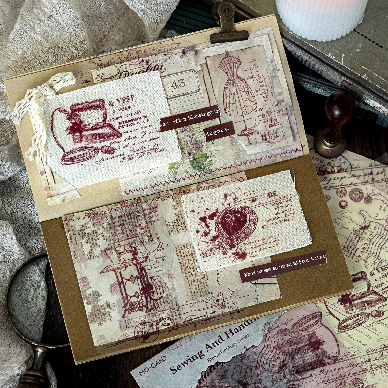 Close-up of retro line art stickers on transparent PET material