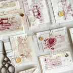 Vintage line art stickers applied in bullet journal spread