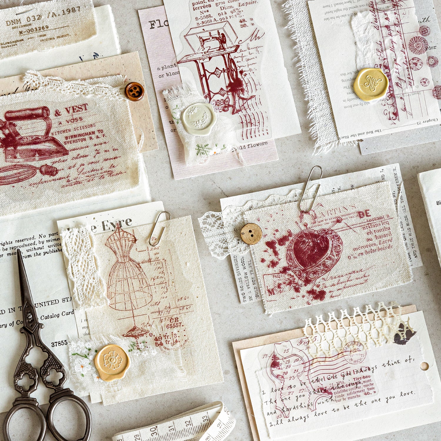 Vintage line art stickers applied in bullet journal spread