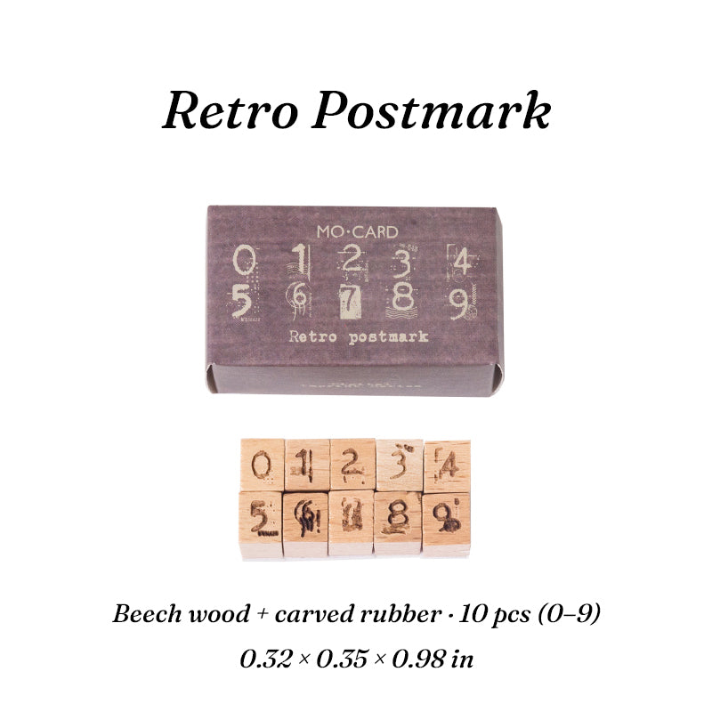 Vintage 0-9 Number Wooden Rubber Stamps — 10 Pcs, 6 Typeface Styles