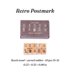 Vintage 0-9 Number Wooden Rubber Stamps — 10 Pcs, 6 Typeface Styles