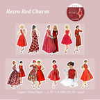 Retro red dress vintage sticker tape - aesthetic scrapbook sticker for journaling