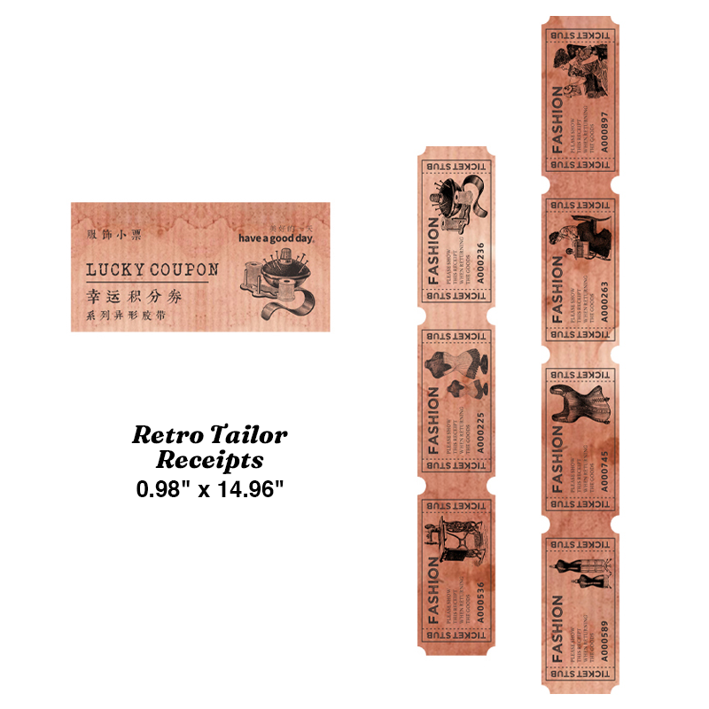 Retro tailor receipts die-cut ephemera tape