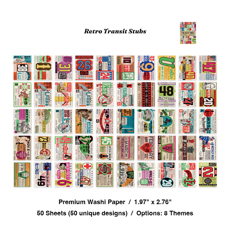 Retro transit stubs and colorful old ticket washi stickers