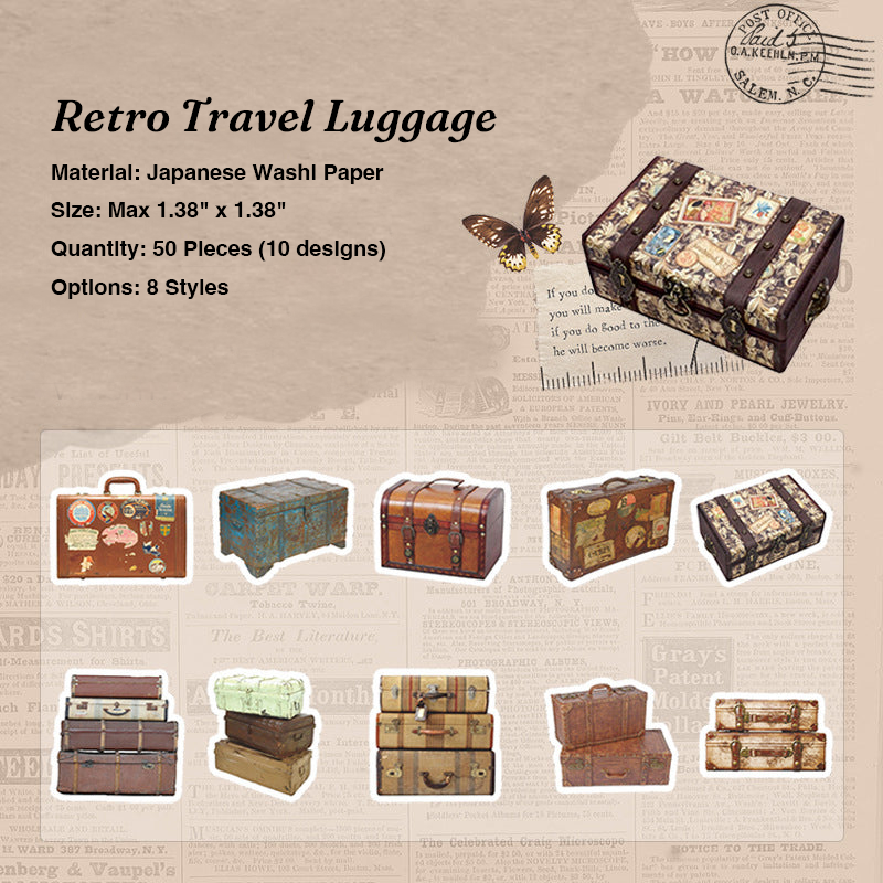 Retro travel luggage vintage die-cut sticker roll