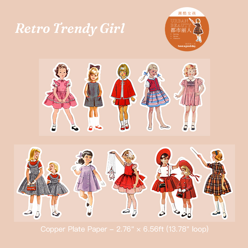 Retro trendy girl vintage sticker tape - fashion scrapbook sticker for junk journaling
