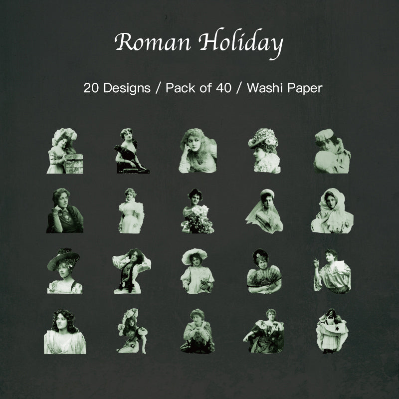 Roman Holiday inspired vintage girl sticker with white ink details perfect for travel journals