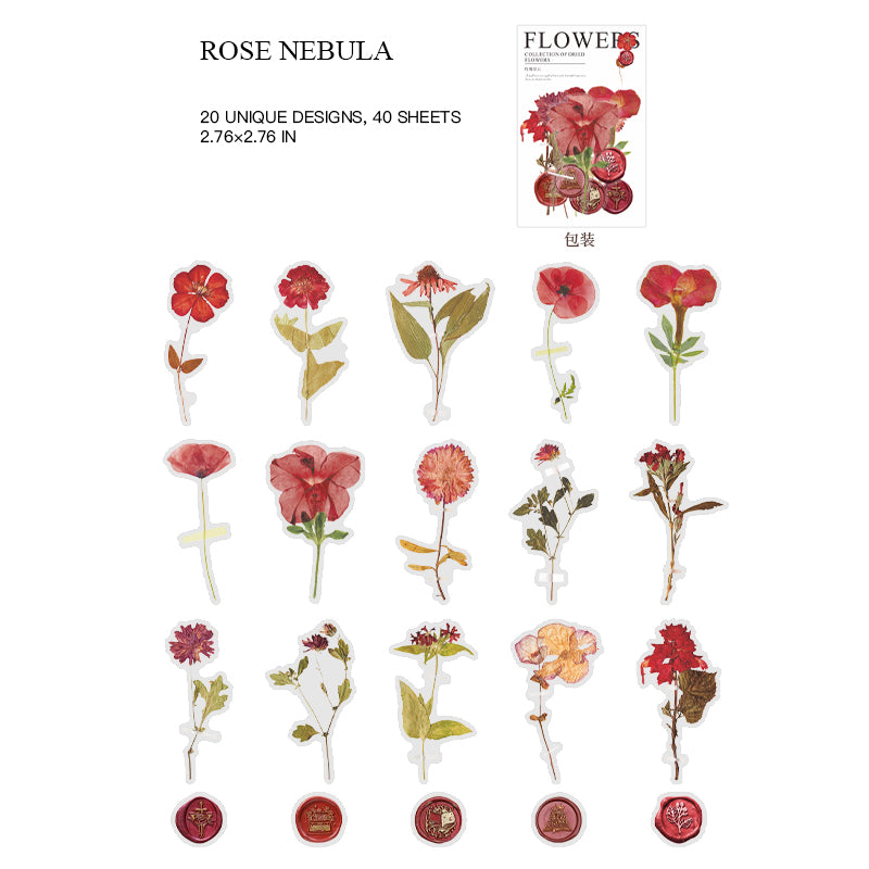 Rose Nebula - vintage rose pressed flower wax seal sticker