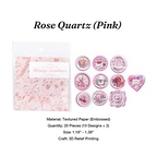 Pink faux wax seal stickers with heart and rose designs for wedding invitations